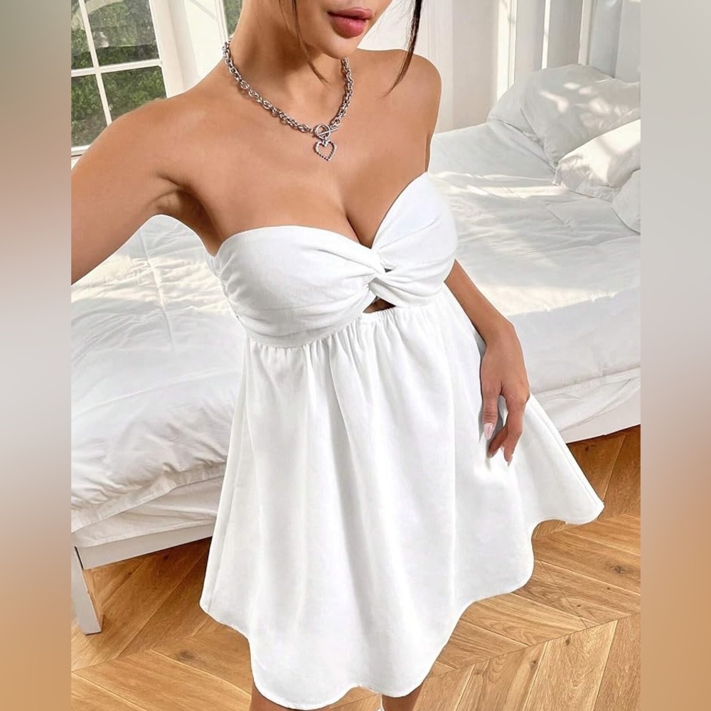 Women Summer Dresses Sleeveless White With Pockets. Fits like XL - Picture 3 of 12